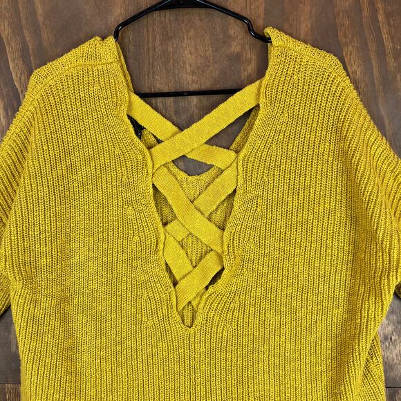 Express Womens Sweater Mustard Yellow Knit Crossback Long Sleeve Stretch M - Picture 12 of 13